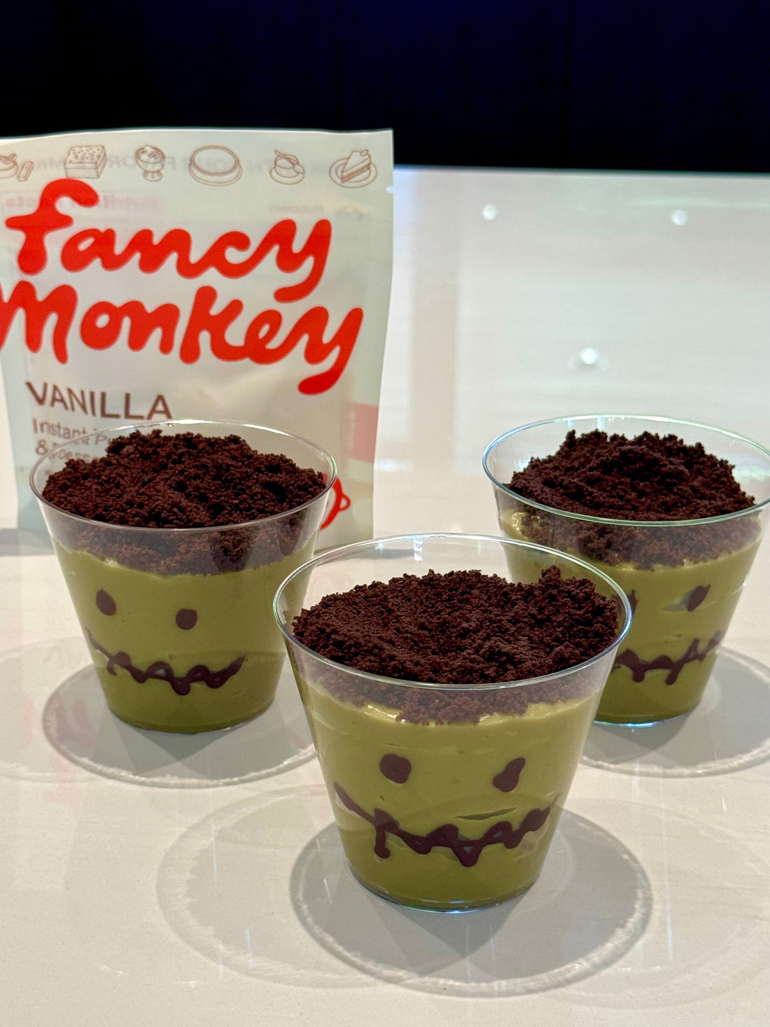 Monster Matcha Pudding Cups